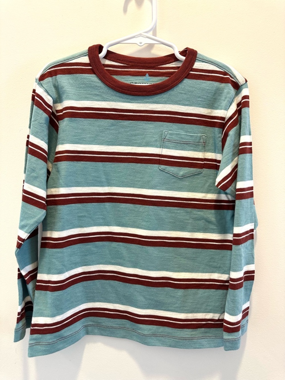 J. Crew CrewCuts Boys' Teal, Maroon & White Striped Long Sleeve Tee